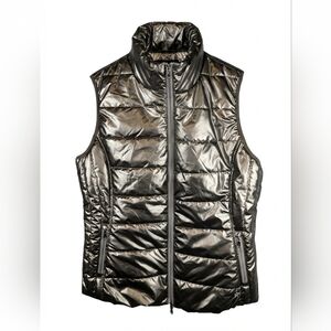 Lohla Sport The Wet Look Puffer Vest Sz XL WT Woman's In Metallic Grey